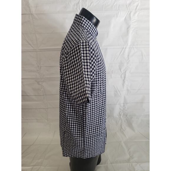 HPI Shirt Men's Medium Navy & White Check Button Up Short Sleeve MINT‼️ # - Picture 2 of 10